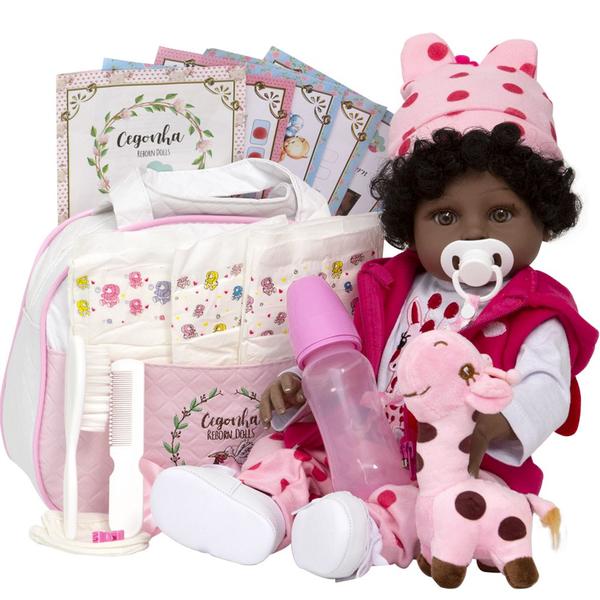 Boneca Reborn Girafinha Negra Linda Com Itens Pode Dar Banho - Cegonha Reborn Dolls Imagem de Boneca Reborn Girafinha Negra Linda Com Itens Pode Dar Banho