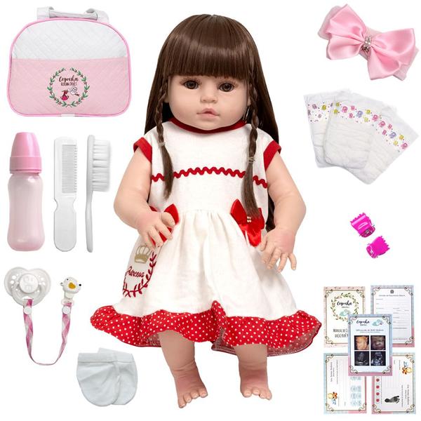 Imagem de Boneca Reborn Grande Com Lindo Vestido Completa + Acessórios