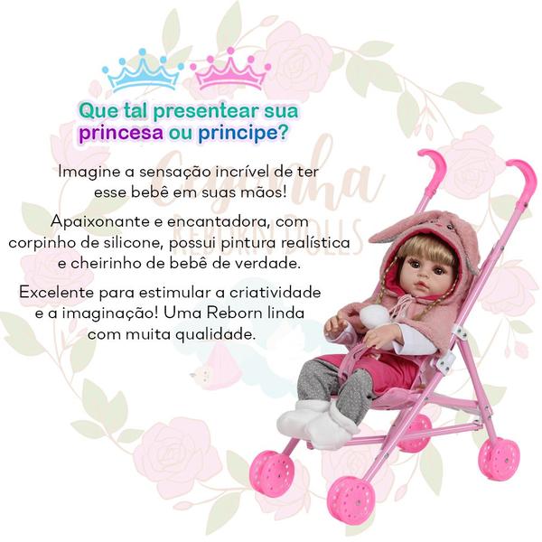 Imagem de Boneca Reborn Loira Com Carrinho Enxoval Coelhinha Fofinha