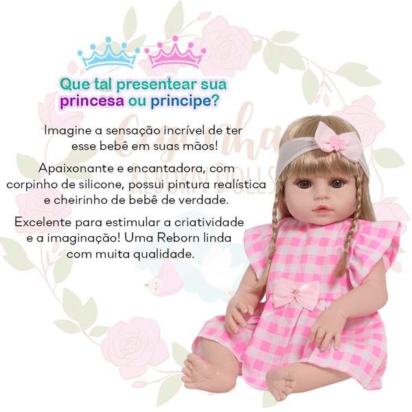 Imagem de Boneca Reborn Loira Princesa Vestido Rosa Vários Acessórios