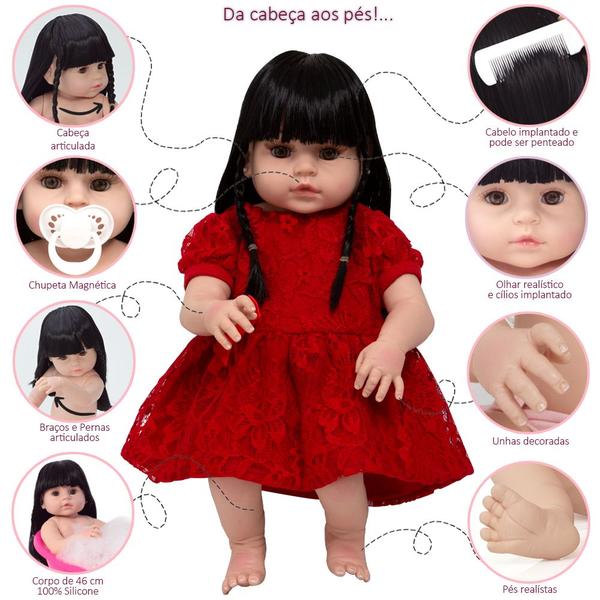 Imagem de Boneca Reborn Menina Linda 100% de VInil Vestido Vermelho