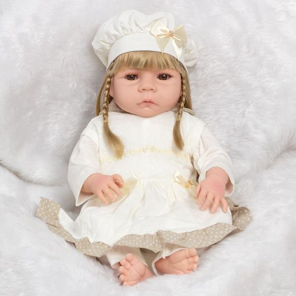 Boneca Reborn Menina Loira 100% Silicone + Kit Acessórios - Cegonha Reborn Dolls Imagem de Boneca Reborn Menina Loira 100% Silicone + Kit Acessórios