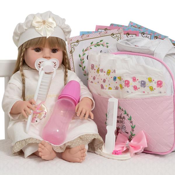 Boneca Reborn Menina Loira Fofa 20 Itens Bolsa Maternidade - Cegonha Reborn Dolls Imagem de Boneca Reborn Menina Loira Fofa 20 Itens Bolsa Maternidade