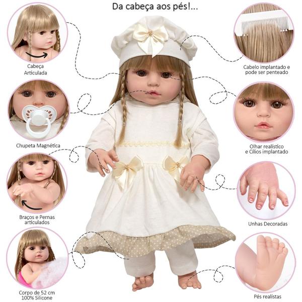 Boneca Reborn Menina Loira Fofa 20 Itens Bolsa Maternidade - Cegonha Reborn Dolls Imagem de Boneca Reborn Menina Loira Fofa 20 Itens Bolsa Maternidade