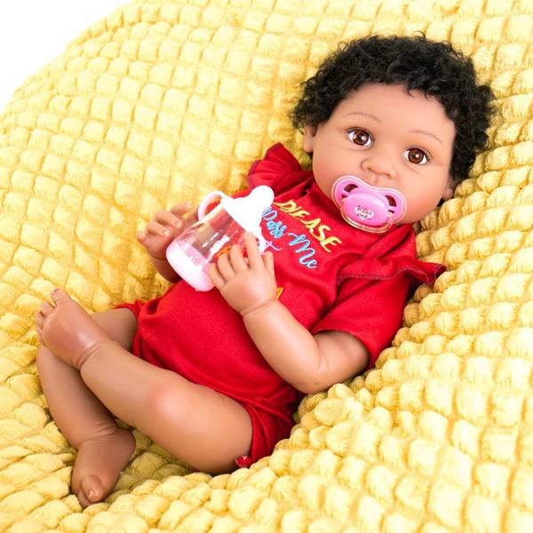 Imagem de Boneca Reborn Milidool Lifelike Black Girl 56 cm com roupa