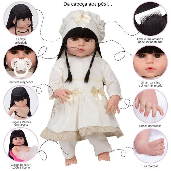 Imagem de Boneca Reborn Morena Baby Alive Vestido Bege 13 Itens