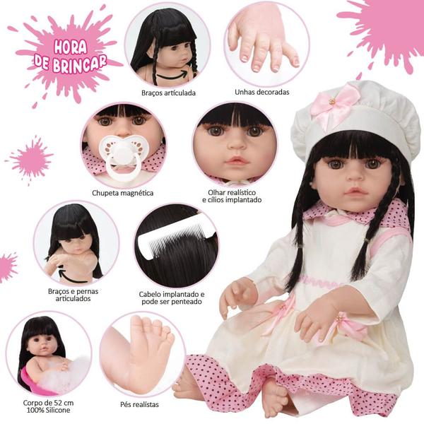 Boneca Reborn Morena Linda Pode Banho Lindos Acessórios Luxo - Cegonha Reborn Dolls Imagem de Boneca Reborn Morena Linda Pode Banho Lindos Acessórios Luxo