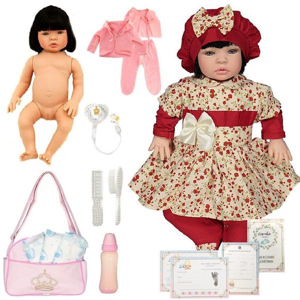 Imagem de Boneca Reborn Morena Luxo Vermelho 23 Itens Cegonha Dolls