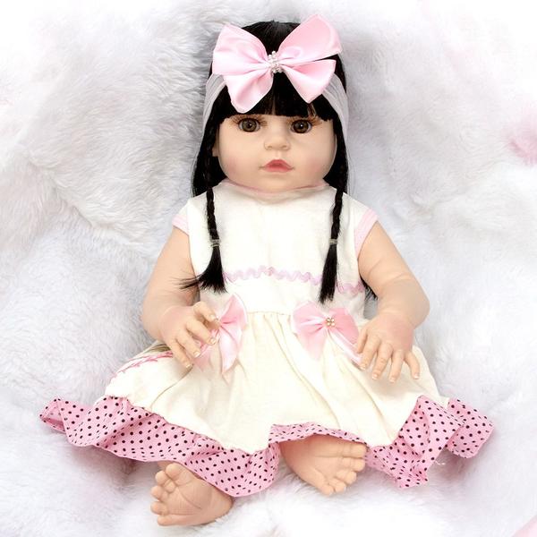 Imagem de Boneca Reborn Morena Princesa 100% Silicone Vestido Branco