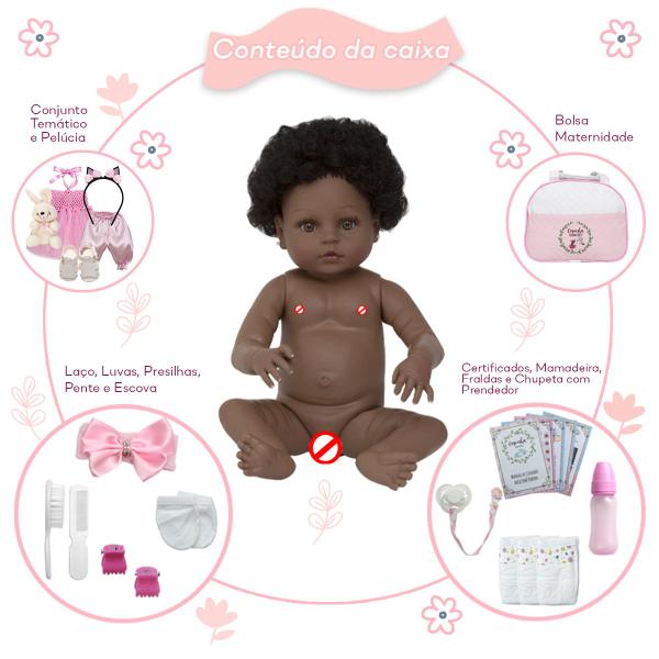 Boneca Reborn Negra Coelhinha Corpo 100% de Vinil 22 Itens - Cegonha Reborn Dolls Imagem de Boneca Reborn Negra Coelhinha Corpo 100% de Vinil 22 Itens