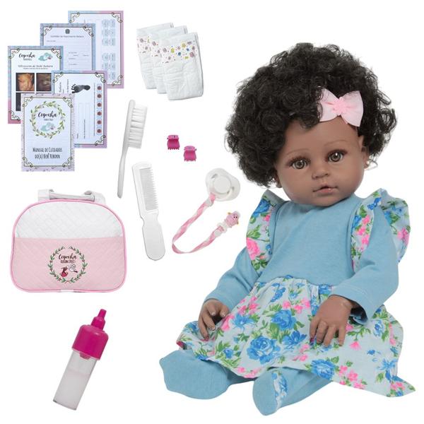 Boneca Reborn Negra Corpo Vinil Siliconado Bolsa 20 Itens - Cegonha Reborn Dolls Imagem de Boneca Reborn Negra Corpo Vinil Siliconado Bolsa 20 Itens