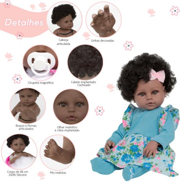 Boneca Reborn Negra Corpo Vinil Siliconado Bolsa 20 Itens - Cegonha Reborn Dolls Imagem de Boneca Reborn Negra Corpo Vinil Siliconado Bolsa 20 Itens