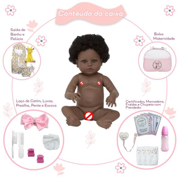 Imagem de Boneca Reborn Negra Girafinha Saída de Banho Corpo Silicone