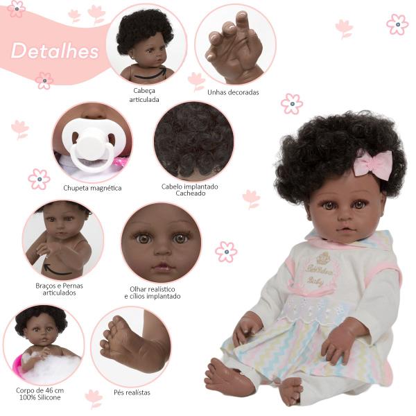 Boneca Reborn Negra Linda 100% Vinil Conjunto Arco Íris - Cegonha Reborn Dolls Imagem de Boneca Reborn Negra Linda 100% Vinil Conjunto Arco Íris