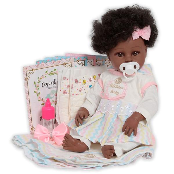 Boneca Reborn Negra Linda 100% Vinil Conjunto Arco Íris - Cegonha Reborn Dolls Imagem de Boneca Reborn Negra Linda 100% Vinil Conjunto Arco Íris