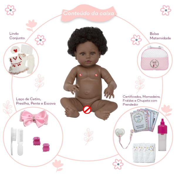 Boneca Reborn Negra Princesa Com Bolsa Kit Acessórios - Cegonha Reborn Dolls Imagem de Boneca Reborn Negra Princesa Com Bolsa Kit Acessórios