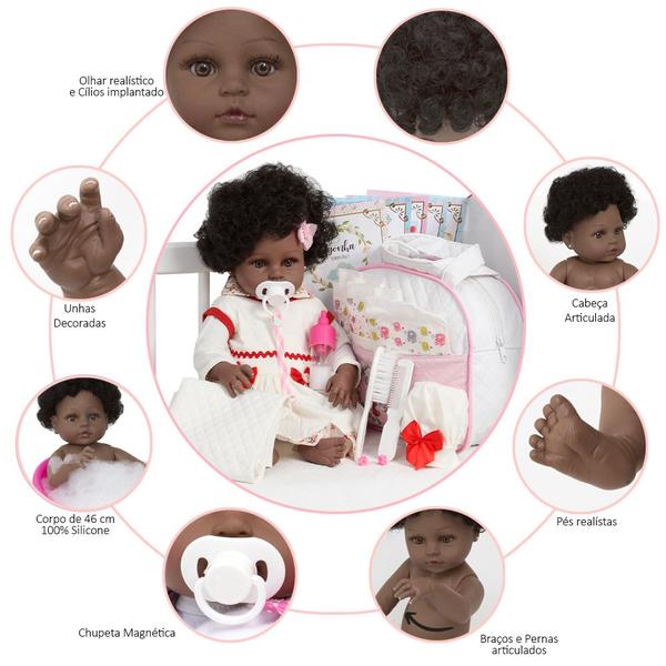 Boneca Reborn Negra Princesa Com Bolsa Kit Acessórios - Cegonha Reborn Dolls Imagem de Boneca Reborn Negra Princesa Com Bolsa Kit Acessórios