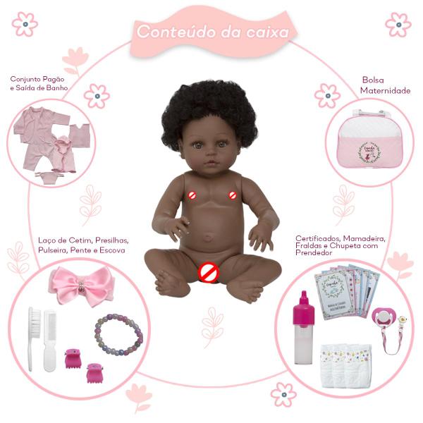 Imagem de Boneca Reborn Negra Princesa Pode Dar Banho Kit 21 Itens