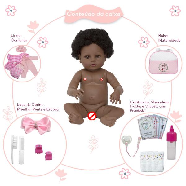 Imagem de Boneca Reborn Negra Realista Com Bolsa 20 Itens Fofinha