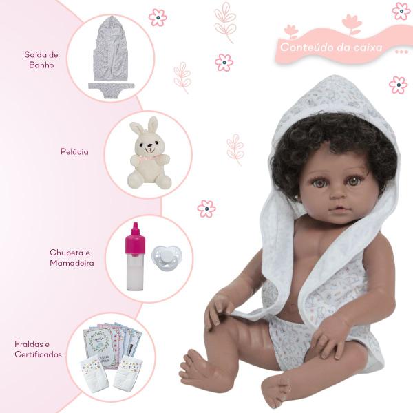 Boneca Reborn Negra Saída De Banho Coelhinho Kit Acessórios - Cegonha Reborn Dolls Imagem de Boneca Reborn Negra Saída De Banho Coelhinho Kit Acessórios
