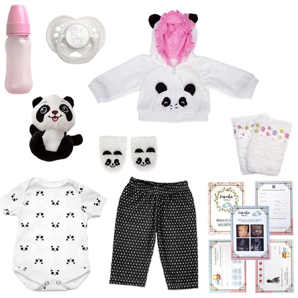 Imagem de Boneca Reborn Panda Corpo de Silicone 13 Acessórios Morena