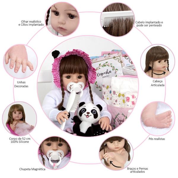 Imagem de Boneca Reborn Princesa Panda Cabelo Castanho com Acessórios