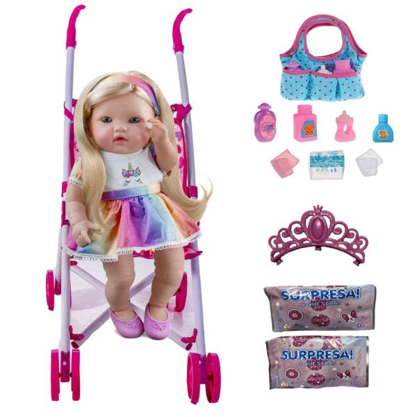 Imagem de Boneca Reborn Princesa Unicórnio 2 Surpresas Carrinho Bolsa