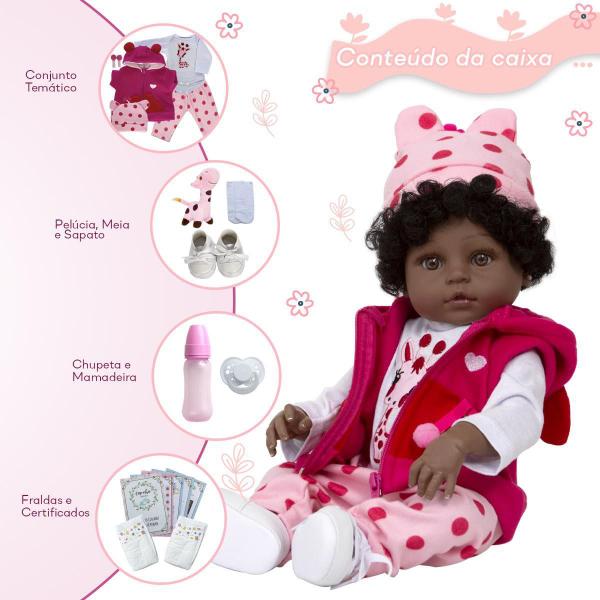 Imagem de Boneca Reborn Realista Girafinha Menina Negra Kit 14 Itens