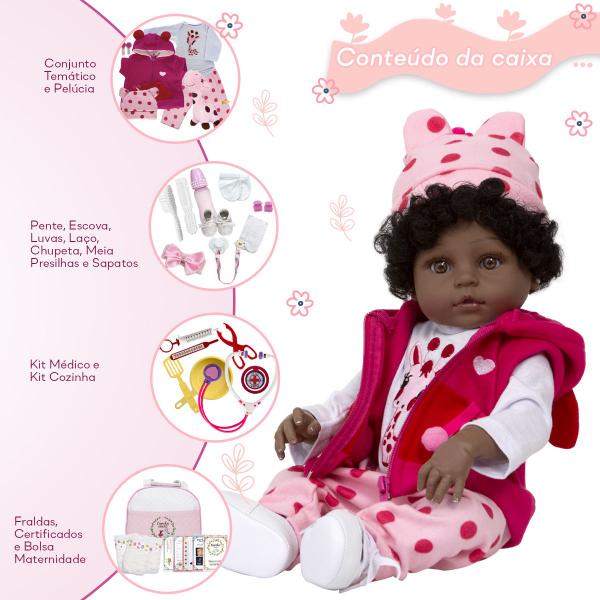 Boneca Reborn Realista Girafinha Negra Enxoval Luxo 24 Itens - Cegonha Reborn Dolls Imagem de Boneca Reborn Realista Girafinha Negra Enxoval Luxo 24 Itens