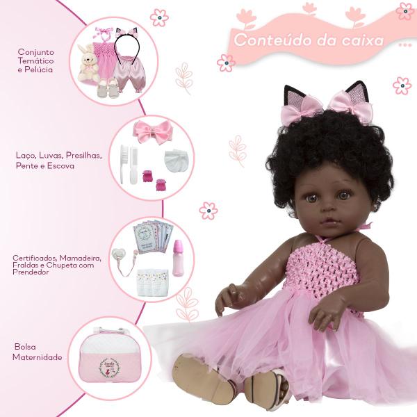 Imagem de Boneca Reborn Realista Negra Bailarina Com Bolsa Envio 24hrs