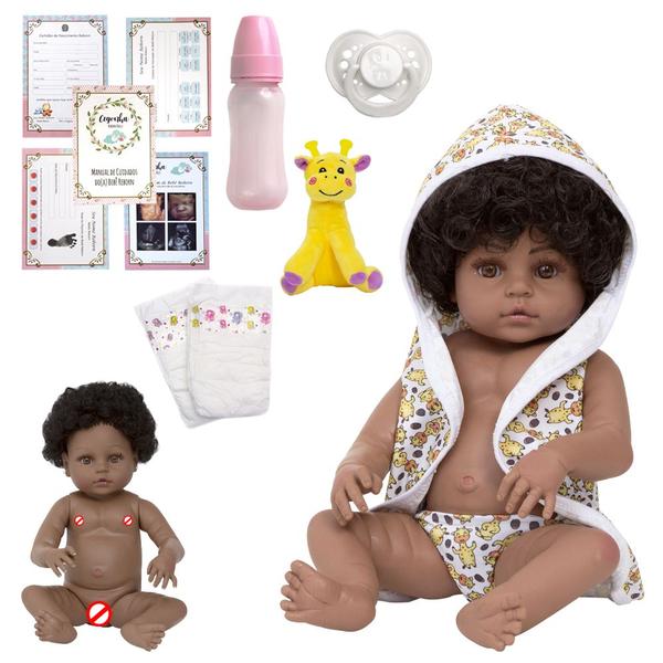 Imagem de Boneca Reborn Recém Nascida Negra Girafa Princesa Acessórios