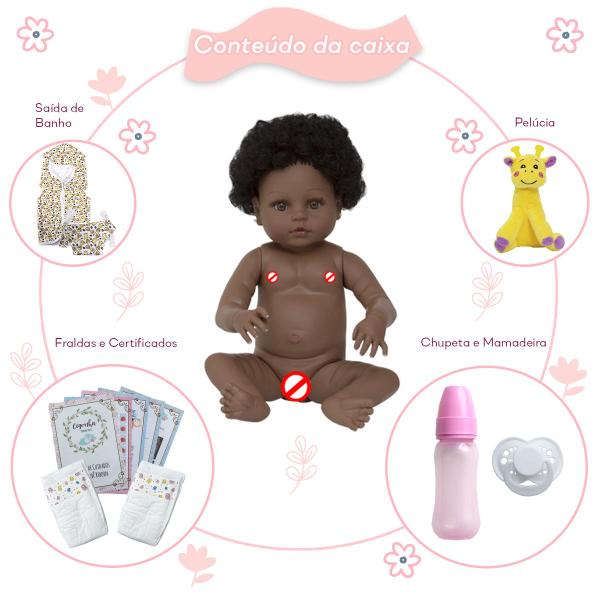 Imagem de Boneca Reborn Recém Nascida Negra Girafa Princesa Acessórios