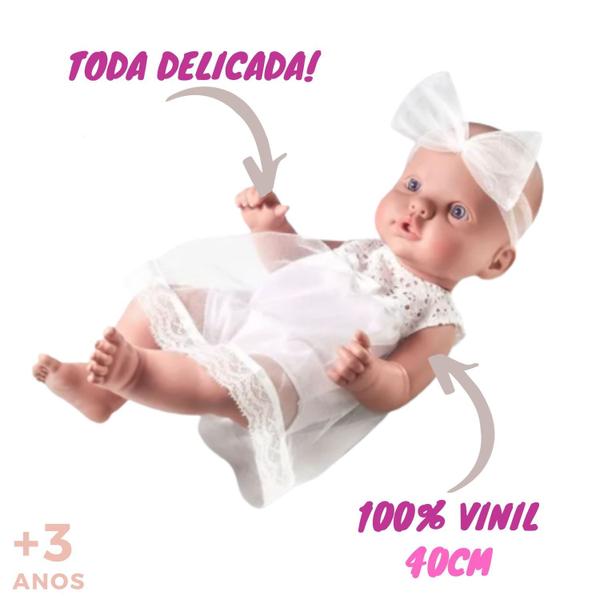 Imagem de Boneca Reborn Rose Ring Batizado Com Vestido Branco E Tiara