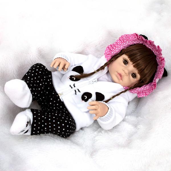 Imagem de Boneca Reborn Silicone Bebê Panda Linda Com Kit Acessórios