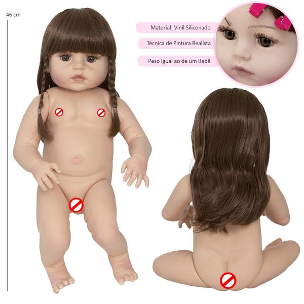 Imagem de Boneca Reborn Silicone Gatinha 46cm Completa Recem Nascida