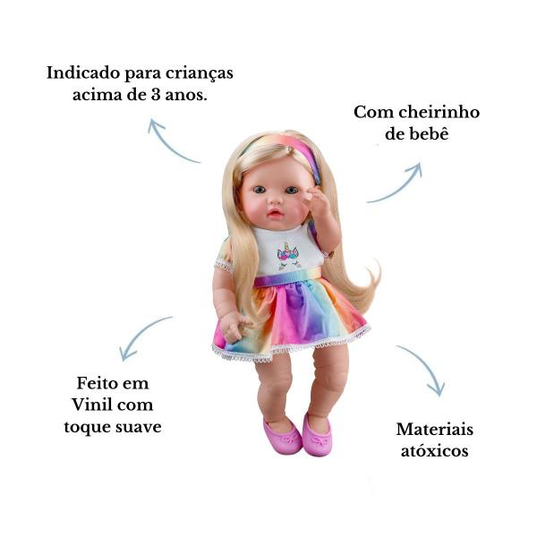 Imagem de Boneca Reborn Unicórnio Long Hair Vinil Cheirinho E Acess. Surpresas 37cm - Roma