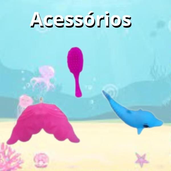 Imagem de Boneca Sereia e golfinho com cauda luminosa musical  fashion