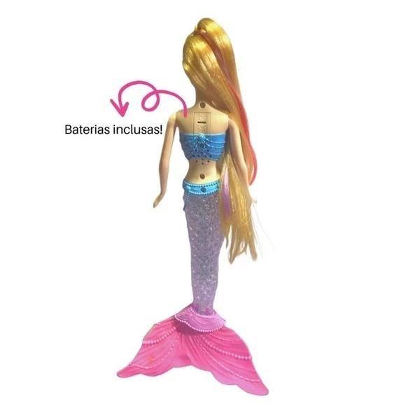 Imagem de Boneca Sereia Musical e Luz Acessórios Acende Calda Presente Brinquedo Infantil Meninas