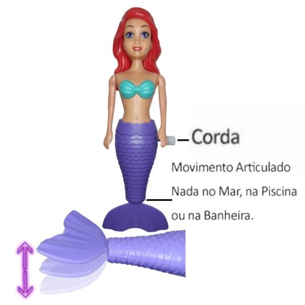 Imagem de Boneca Sereia Nadadora Cauda Articulada A Corda Nada Sozinha Brinquedo De Menina