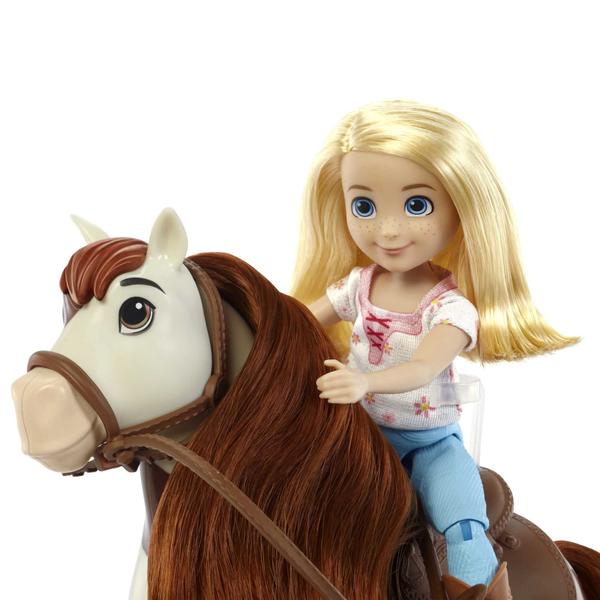 Imagem de Boneca Spirit Abigail (7 pol.) com 7 juntas móveis, blusa moderna, 1 pincel, guloseima de maçã e cavalo bumerangue (20,3 cm) com crina e cauda macias, ótimo presente para maiores de 3 anos