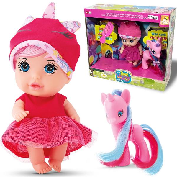 Imagem de Boneca the bee hugs com unicornio de vinil + escova