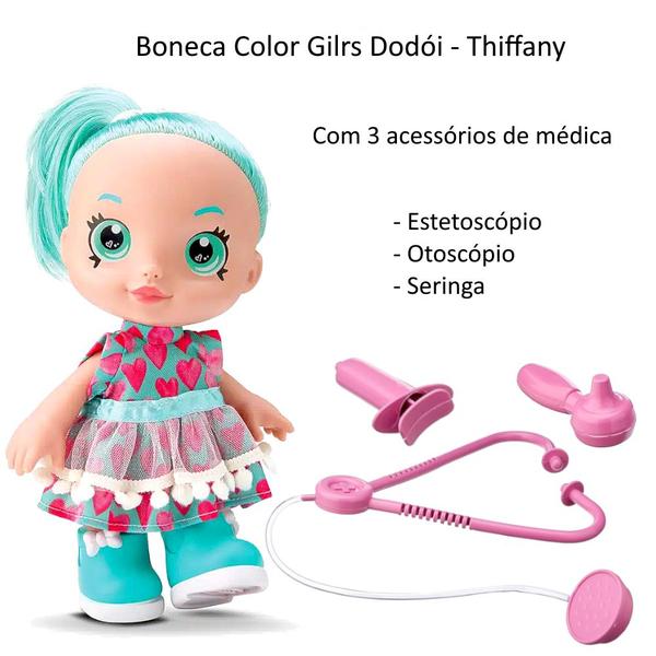 Imagem de Boneca Thiffany Bebê Dodói +Kit Médico com Cabelo Olho Verde