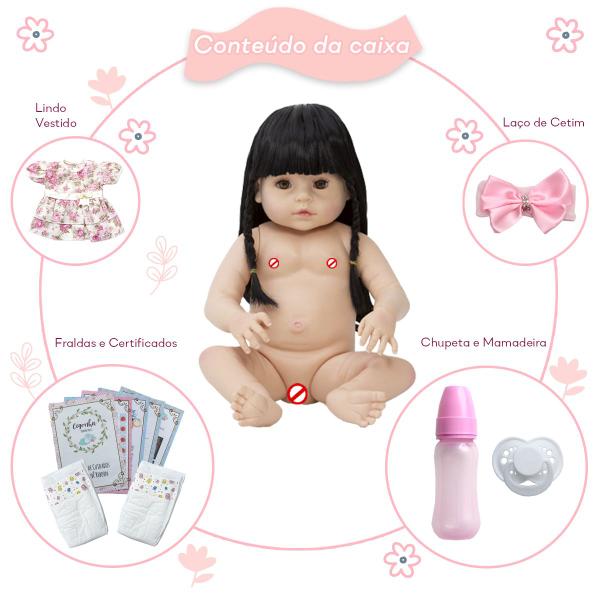 Imagem de Boneca Tipo Reborn Morena 100% Silicone Com Vários Itens