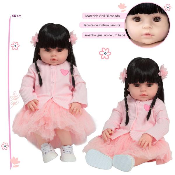 Imagem de Boneca Tipo Reborn Princesa Enxoval 13 Itens Vestido Rosa