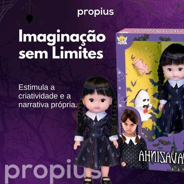 Imagem de Boneca Vavazinha Família Addams Corpo Emborrachado Durável Resistente Companheira Encanto