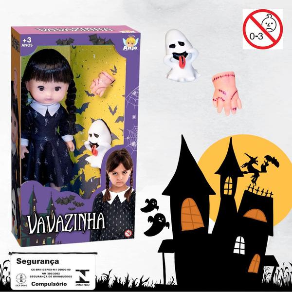 Imagem de Boneca Vavazinha Vandinha Wandinha Addams Com Mãozinha E Fantasminha Inspiração da Série Wandinha