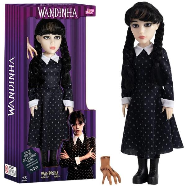 Imagem de Boneca Wandinha Addams + Mãozinha Wednesday Articulada 42Cm