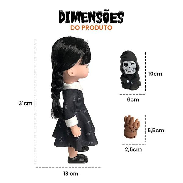 Imagem de Boneca Wandinha Addams Vandinha Vavazinha Brinquedo Dia das Crianças para Meninas com Mãozinha e Fantasminha Vestido