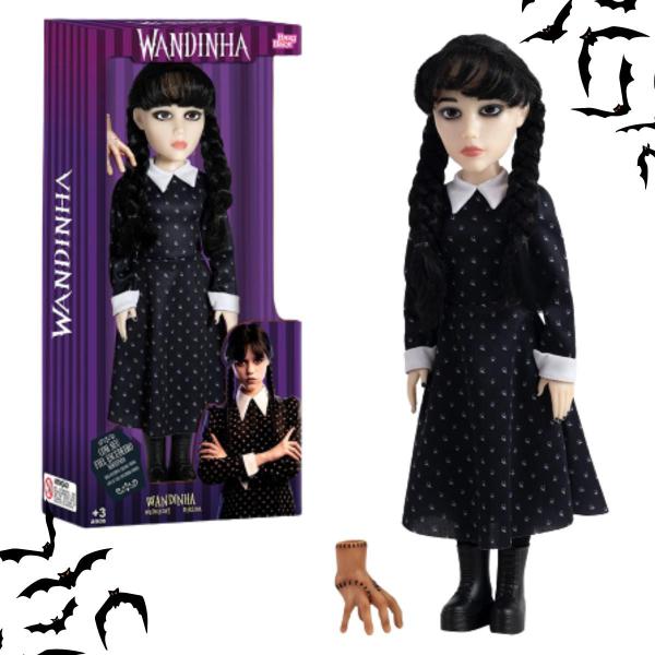 Imagem de Boneca Wandinha Original Infantil Família Addams 44cm + Mãozinha Feita Em Vinil Articulada Novabrink