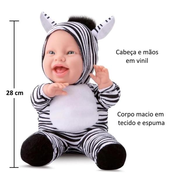 Imagem de Boneca Zebrinha Babilina Planet Bebê com Roupa de Zebra Fofinha Infantil